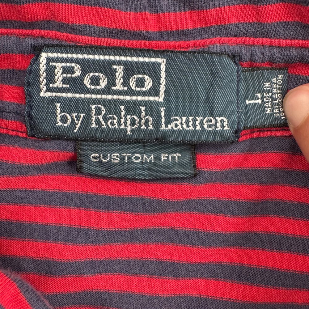 Polo Ralph Lauren Mens Custom Fit Striped Pocket Polo Shirt Red Navy Blue Large - Picture 4 of 7